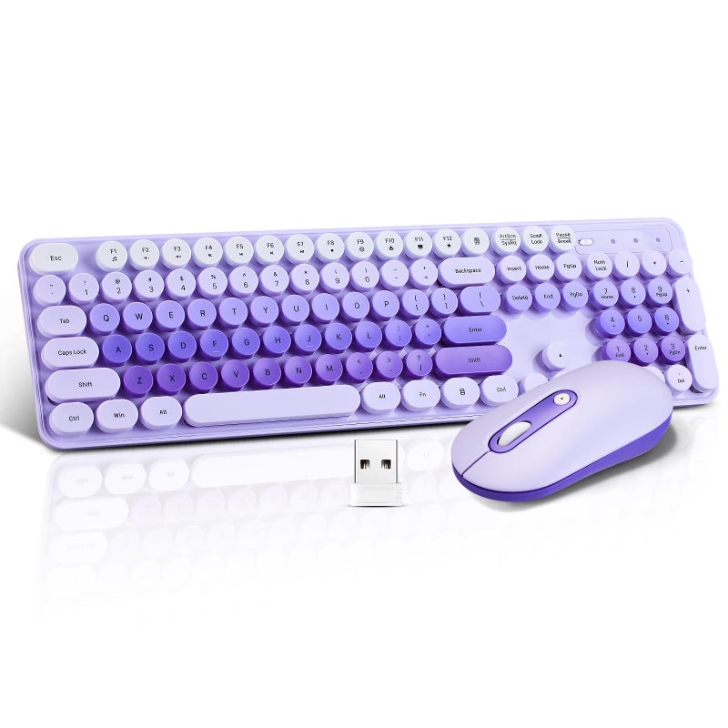 Guiheng Wireless Keyboard and Mouse Combo, Full Size Compact Quiet Wireless Keyboard and Mouse Set 2.4G Ultra-Thin Sleek Design for Windows, Desktop, PC, Notebook, Laptop,Round Keys Purple Mixed Punk Color - Image 1