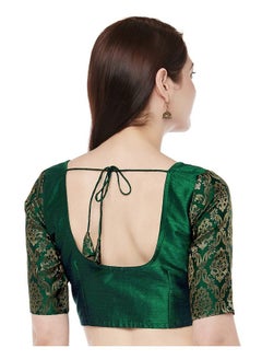 Studio Shringaar Studio Shringaar Women's Brocade Sleeves Saree Blouse(Bottle Green, 46)  - Image 4