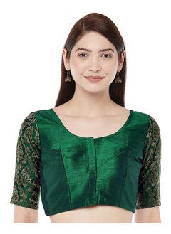 Studio Shringaar Studio Shringaar Women's Brocade Sleeves Saree Blouse(Bottle Green, 46)  - Image 1