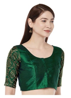 Studio Shringaar Studio Shringaar Women's Brocade Sleeves Saree Blouse(Bottle Green, 46)  - Image 2