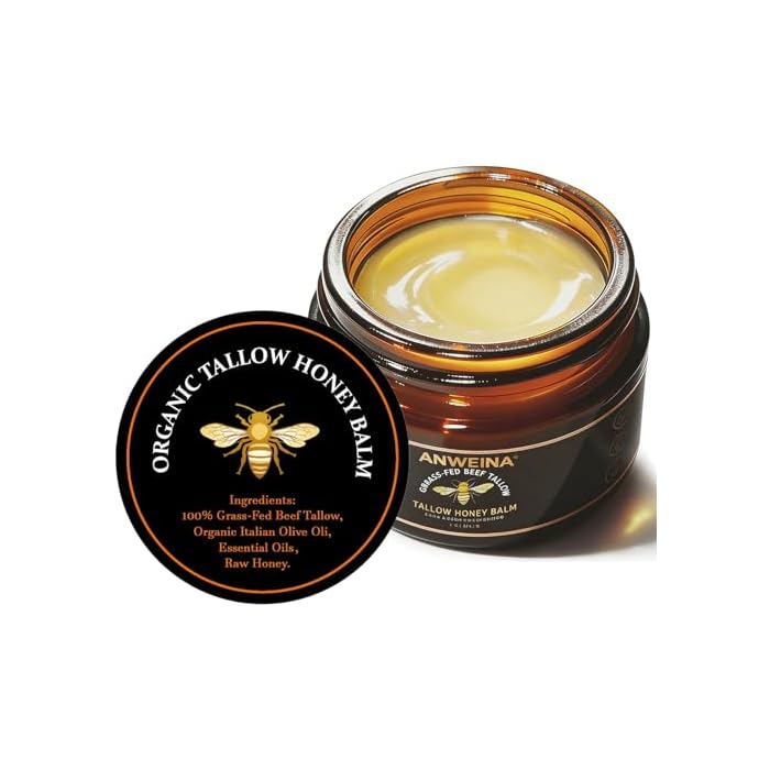 Beef Tallow for Skin, Tallow and Honey Balm for face, Organic Grass-Fed Beef Tallow Balm with Raw Honey, Tallow Face Moisturizer, Natural Moisturizer, for All Skin Types (2 Oz, Citrus Flavor)