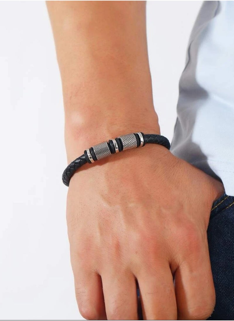 JewelryLand - Men’s Elegant Bracelet Made Of High Quality PU Leather And Stainless Steel - Image 1