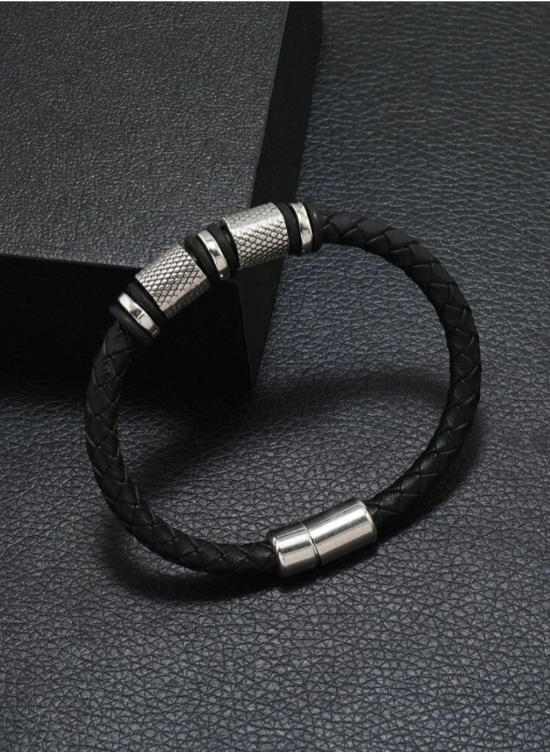 JewelryLand - Men’s Elegant Bracelet Made Of High Quality PU Leather And Stainless Steel - Image 1