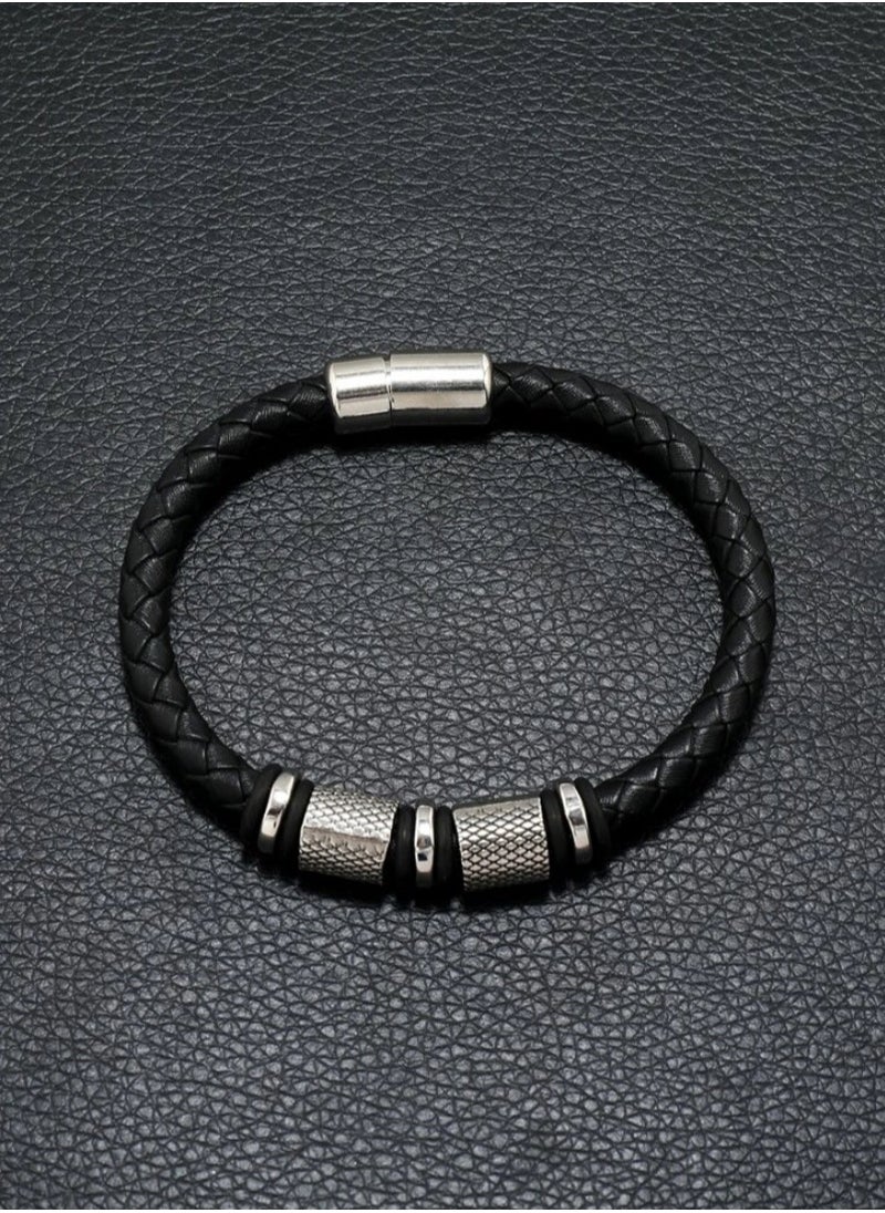 JewelryLand - Men’s Elegant Bracelet Made Of High Quality PU Leather And Stainless Steel - Image 1
