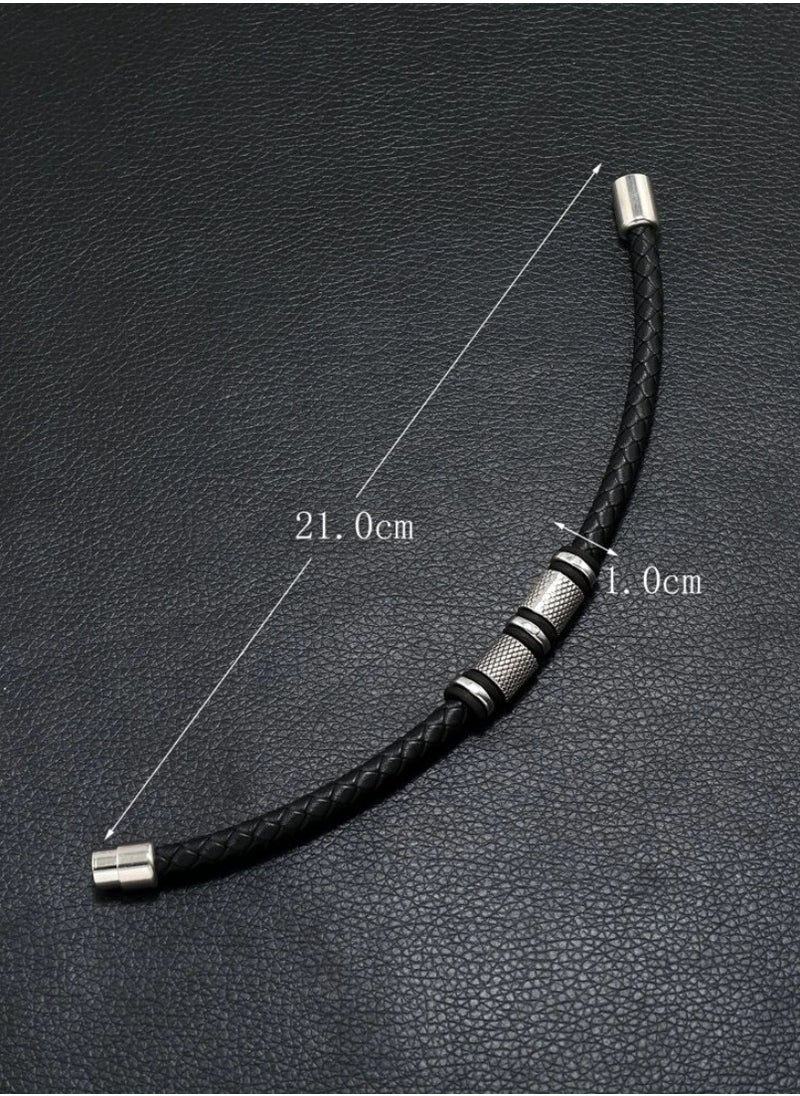 JewelryLand - Men’s Elegant Bracelet Made Of High Quality PU Leather And Stainless Steel - Image 1