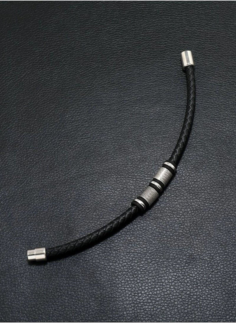 JewelryLand - Men’s Elegant Bracelet Made Of High Quality PU Leather And Stainless Steel - Image 1