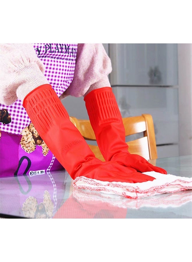Set Of 2 Waterproof Rubber Cleaning Gloves Red  - Image 3