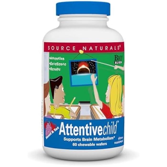 Source Naturals Attentive Child - Healthy Cognitive Nutrients for Active Children - Improved Focus & Attention with DMAE, Magnesium, Zinc & Grape Seed Extract - 60 Chewable Wafers. - Image 1