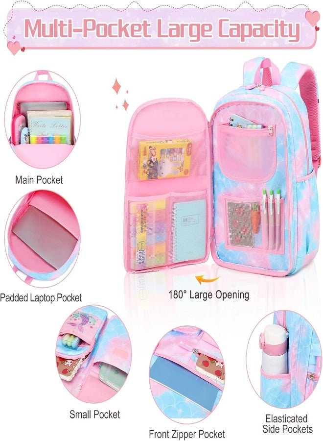 ADSON Mermaid Kawaii (3Pcs Set) Backpack, Cute Rainbow School Backpack for Girls with Insulated Lunch Box Pen Case Set, Kids Backpack Kindergarten Elementary School Book Bag for Girls(Multi Colour) - Image 3
