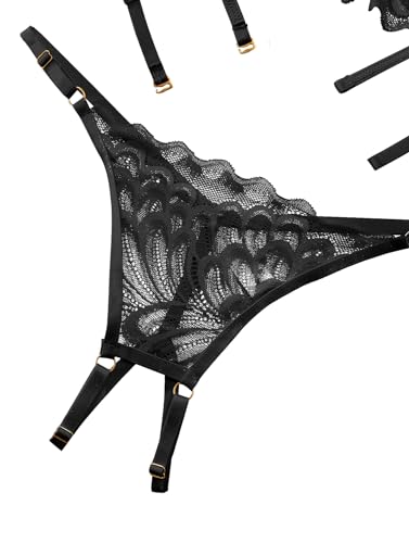 Lilosy Women's Sexy Underwire Floral Lace Sheer Bachelorette Lingerie Set See Through Bra and Panty 2 Piece Black Medium - Image 5