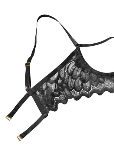 Lilosy Women's Sexy Underwire Floral Lace Sheer Bachelorette Lingerie Set See Through Bra and Panty 2 Piece Black Medium - Image 4
