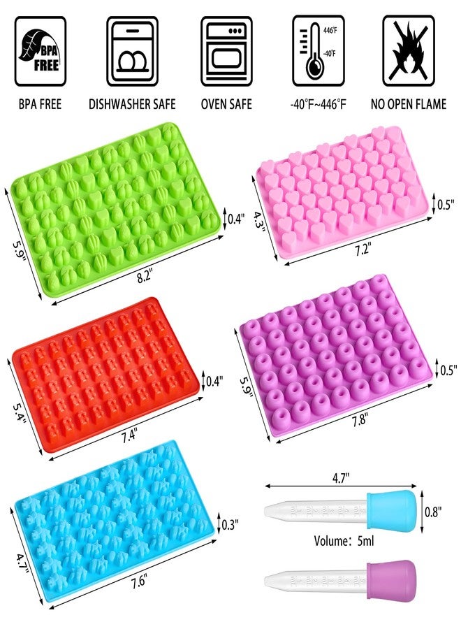 CLUEWR 5 Pcs Gummy Candy Molds With 2 Dropper, Silicone Bear Donut Dinosaur Fruit Snack Molds Non-stick and BPA Free Silicone Candy Mold for Mini Jello Candy Chocolate Gummy - Image 2