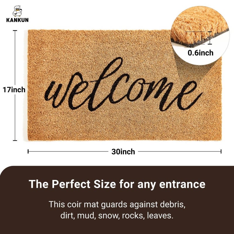 KANKUN Coco Coir Door Mat with Heavy Duty Backing, Welcome Doormat (17" x 30"), Doormat Entrance (Welcome3) - Image 3