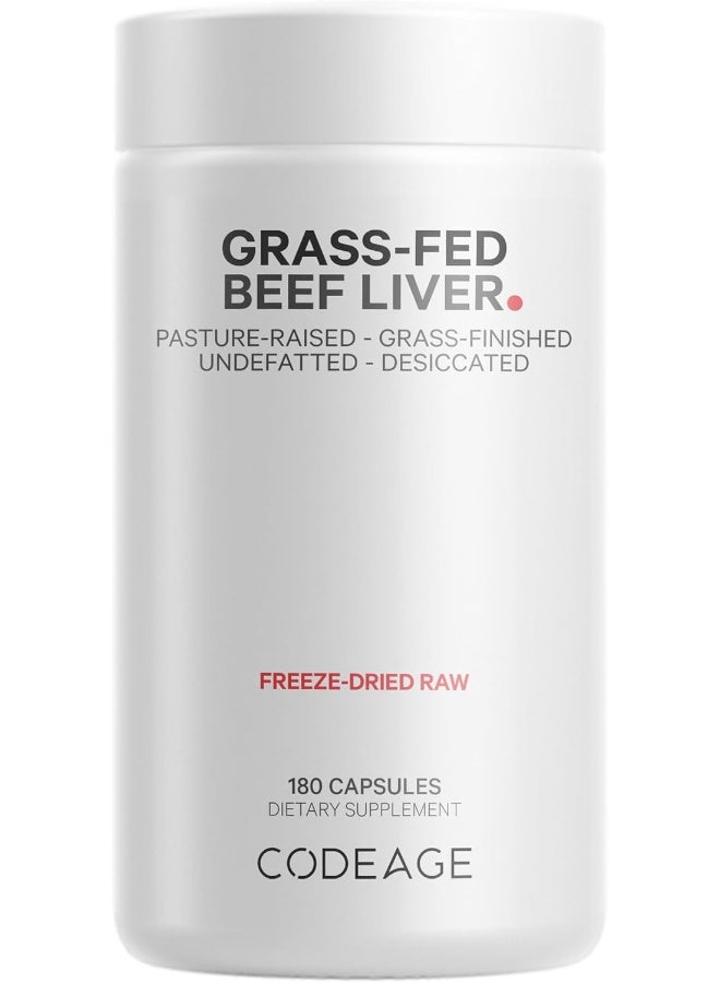 Codeage Grass Fed Beef Liver Supplement - Freeze Dried, Non-Defatted, Desiccated Beef Liver Glandulars Bovine Pills– Liver Health Foods Meat – Argentina Beef Vitamins For Liver - Non-GMO -180 Capsules - Image 1