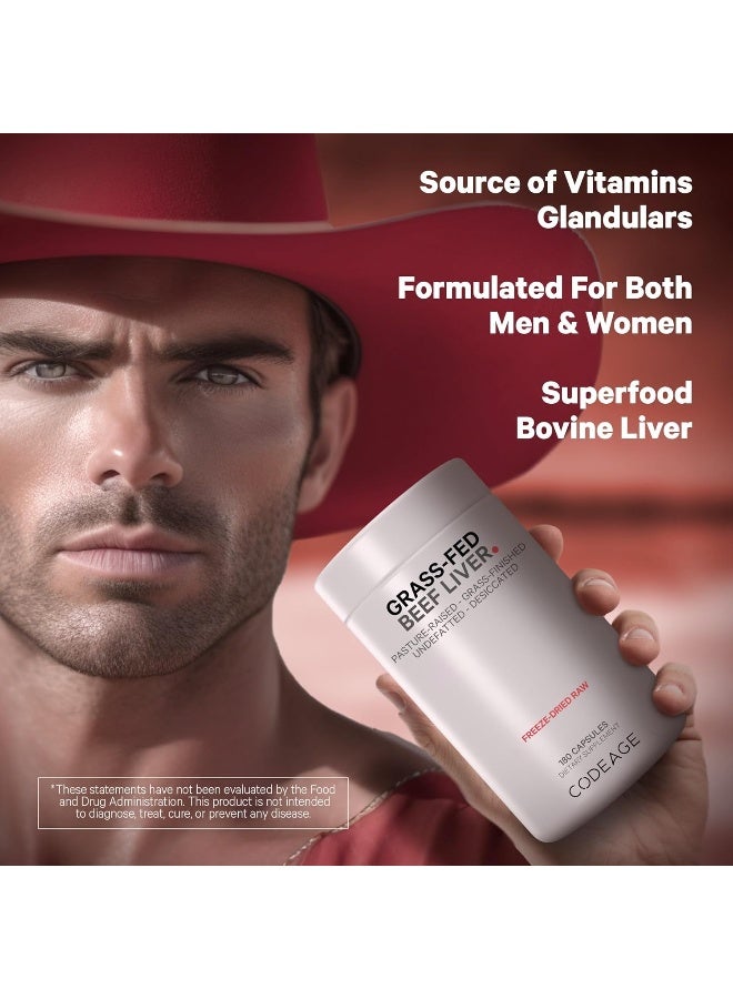 Codeage Grass Fed Beef Liver Supplement - Freeze Dried, Non-Defatted, Desiccated Beef Liver Glandulars Bovine Pills– Liver Health Foods Meat – Argentina Beef Vitamins For Liver - Non-GMO -180 Capsules - Image 4