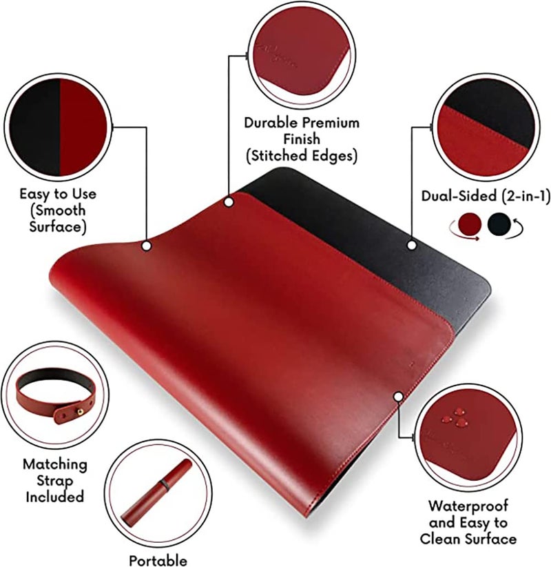 AROPANA Vegan Leather Desk Mat | Large Reversible Mouse Pad & Computer Table Protector | Dual-Side Waterproof Extended Laptop Pad with Edge-Stitched Design (80x40CM, Black and Red) - Image 3