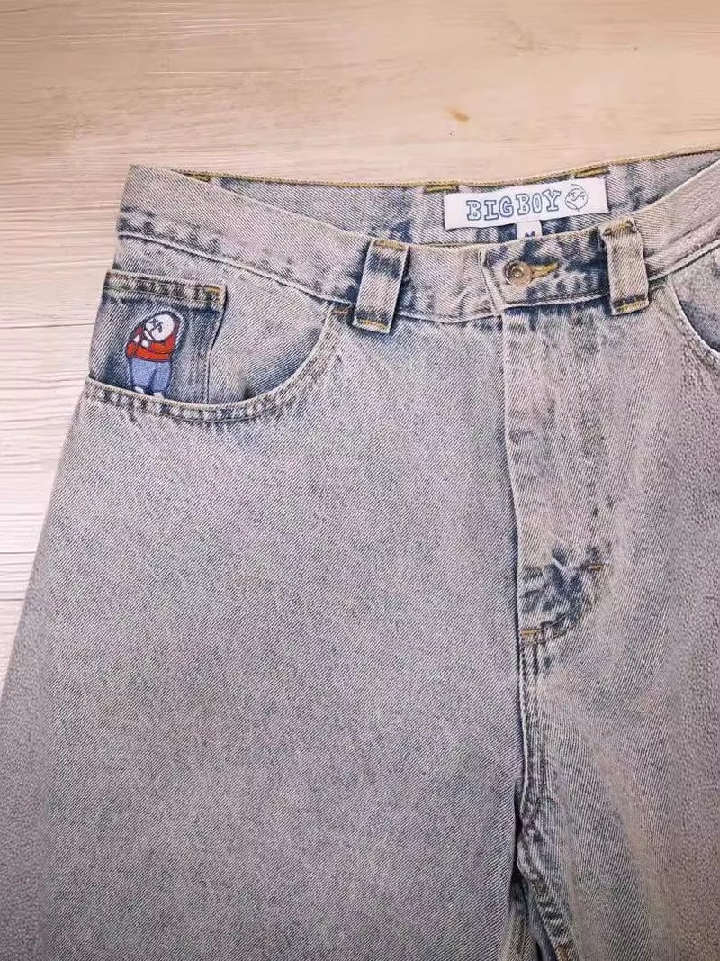 Summer Big Boy Jeans Y2K Hip-Hop Cartoon Pattern Embroidered Hip-Hop Harajuku Gothic Denim Shorts - Image 3