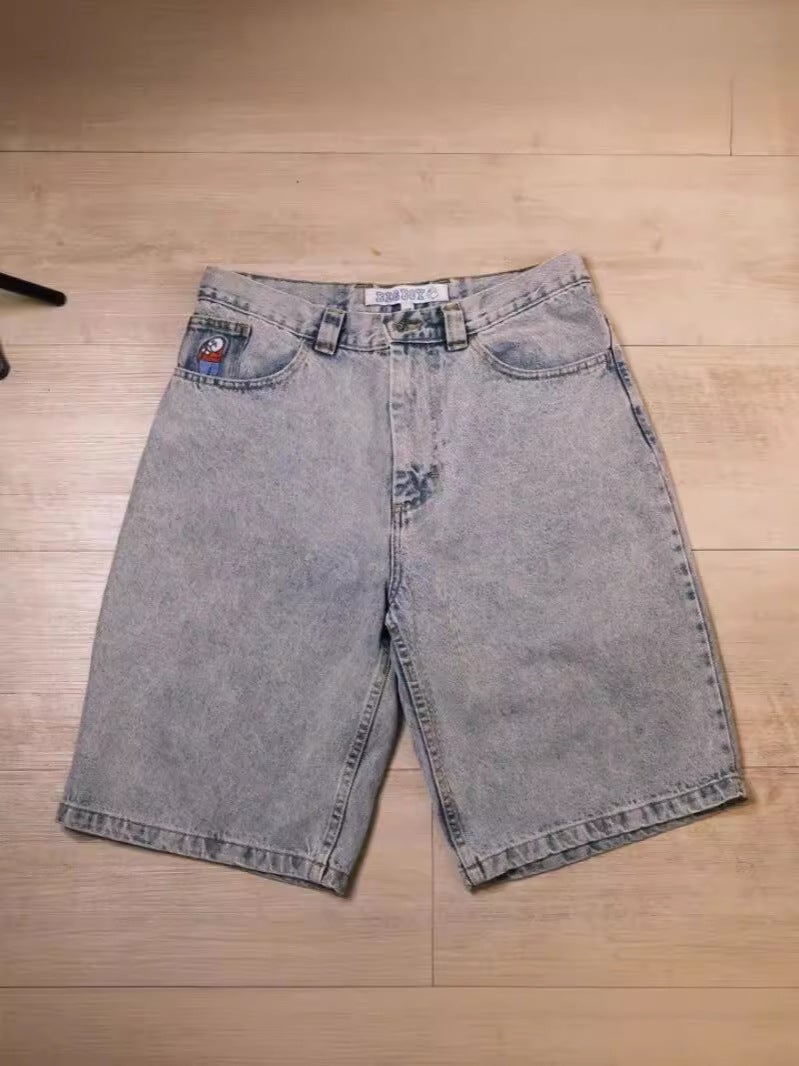 Summer Big Boy Jeans Y2K Hip-Hop Cartoon Pattern Embroidered Hip-Hop Harajuku Gothic Denim Shorts - Image 2