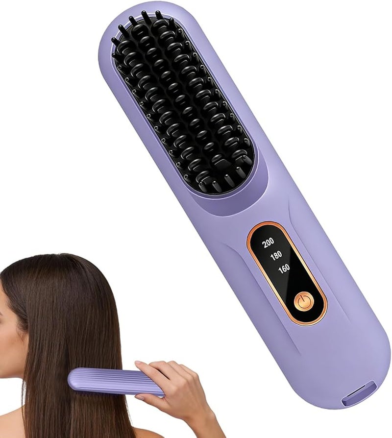 Purple Heated Straightening Brush Hair Comb With LCD Display For Women And Girls - Image 1