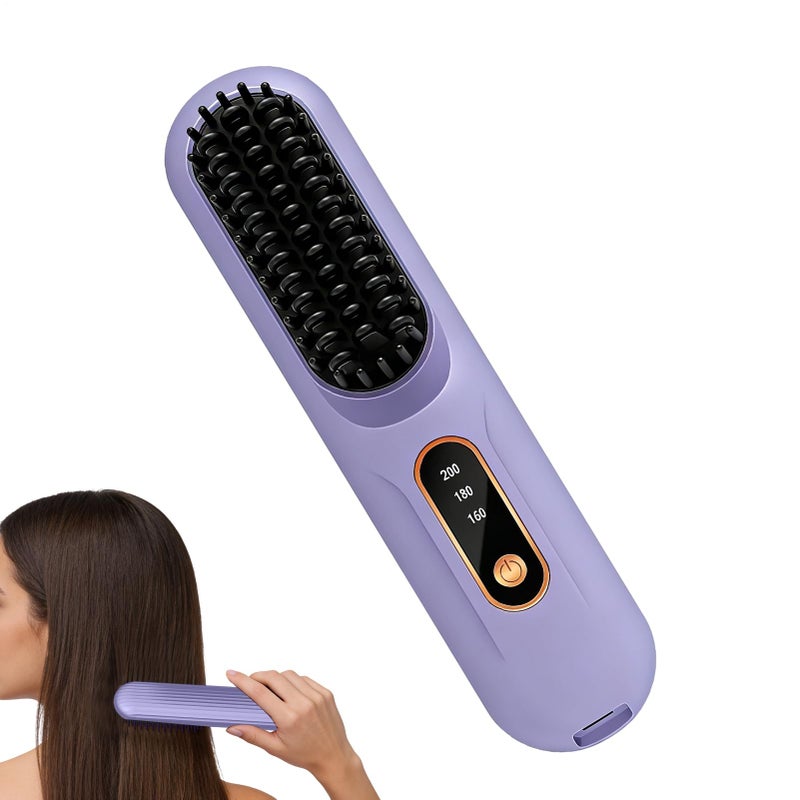 Purple Heated Straightening Brush Hair Comb With LCD Display For Women And Girls - Image 2