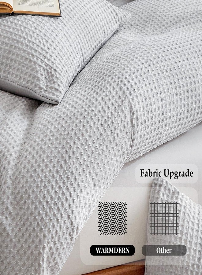 WARMDERN Waffle Weave Queen Size Duvet Cover, Light Grey Microfiber Duvet Cover Set, Soft and Breathable Comforter Cover, Textured 3 Pieces Bedding Set for All Season(Light Grey,Queen) - Image 4