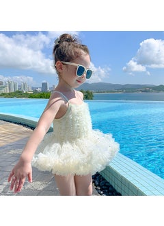 Summer Swimsuit 2023 New One-piece Swimsuit Princess Swimsuit Sling Puffy Girls Vacation Swimsuit with Swimsuit Cap White (with hat)