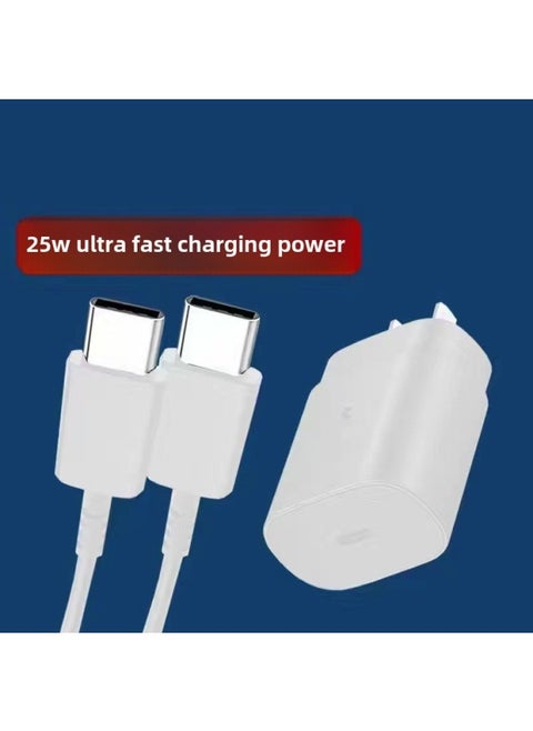 For Samsung 45W Fast Charging 25W Charger Note20 Mobile Phone 5A Dual Type-c Data Cable Plug Fast Charging Head-Color:45W Fast Charging Head + Fast Charging Line (1 M Set) White