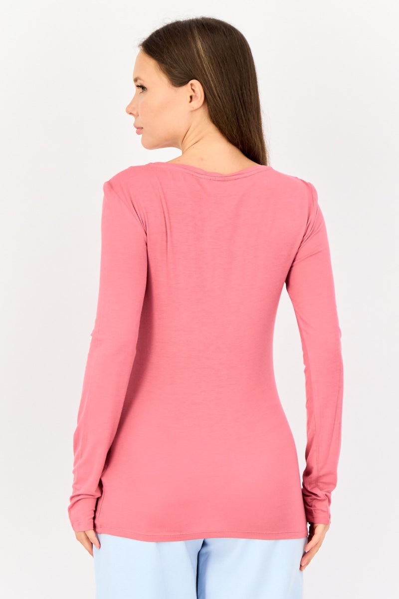 Marks & Spencer Women Crew Neck Graphic Print Long Sleeve Sleepwear, Red - Image 4