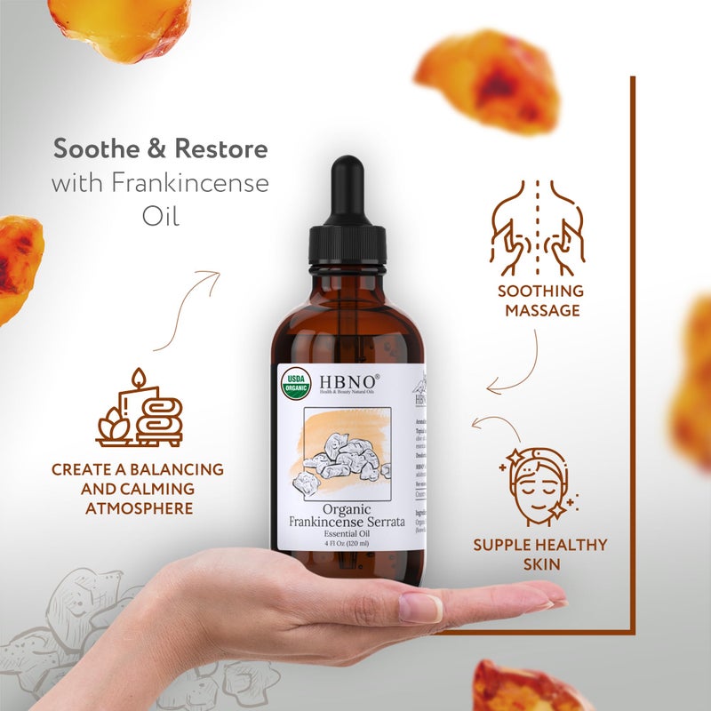 HBNO California Bottled Organic Frankincense Essential Oil 4 fl oz (120ml) - USDA Certified Oil - Organic Frankincense Essential Oil for Skin and Aromtherapy - Image 2