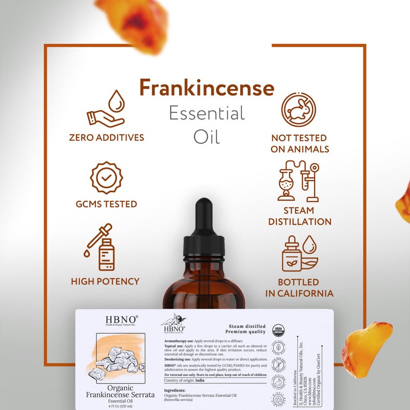 HBNO California Bottled Organic Frankincense Essential Oil 4 fl oz (120ml) - USDA Certified Oil - Organic Frankincense Essential Oil for Skin and Aromtherapy - Image 4