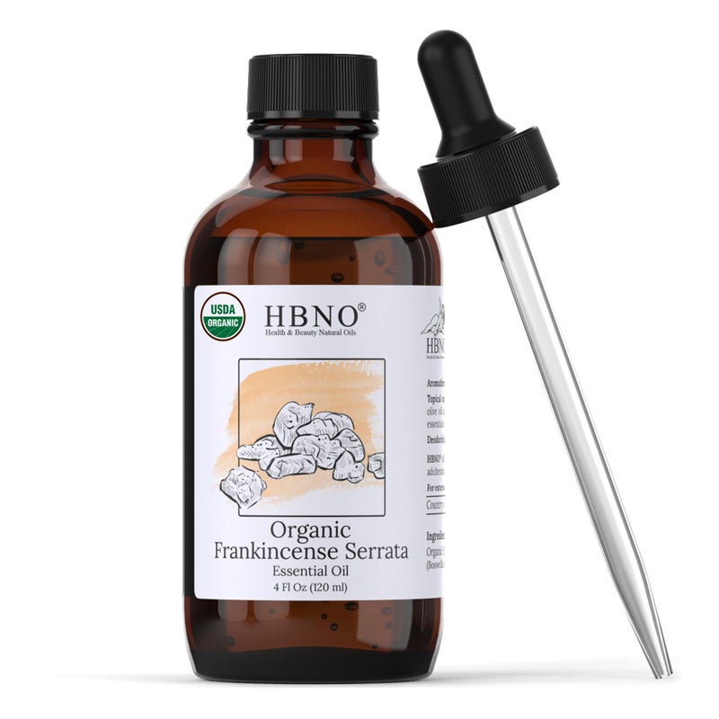 HBNO California Bottled Organic Frankincense Essential Oil 4 fl oz (120ml) - USDA Certified Oil - Organic Frankincense Essential Oil for Skin and Aromtherapy - Image 1
