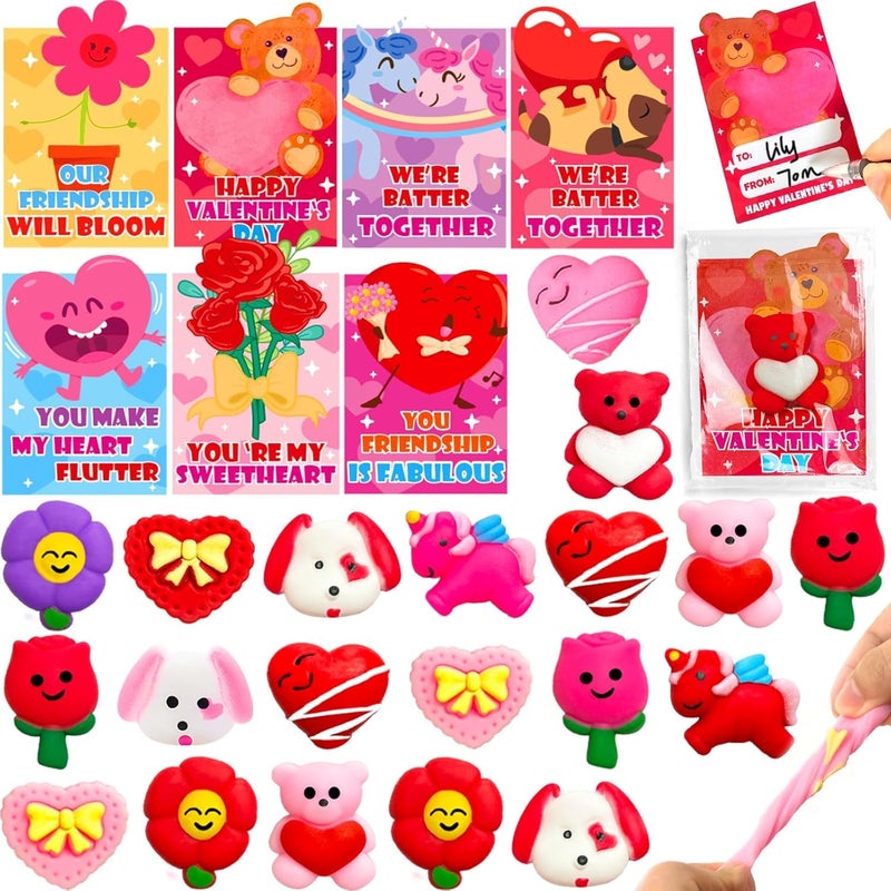 AMENON 28 Pack Valentines Day Gifts for Kids Classroom School Mochi Squishy with Valentines Day Cards Kawaii Squeeze Stress Relief Fidget Toys Valentines Party Favors Exchange Prizes Toddlers Boys Girls - Image 3