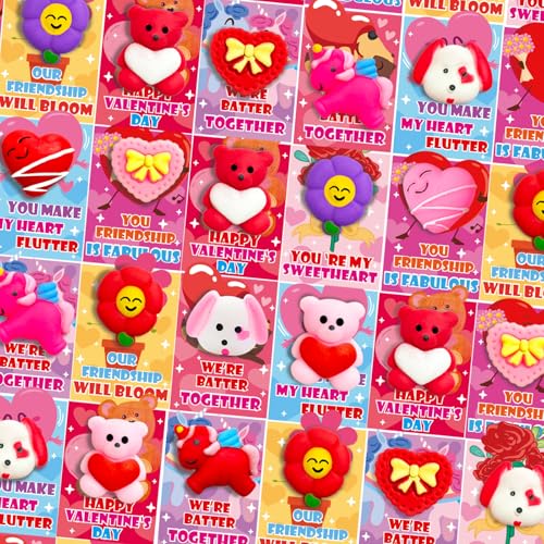 AMENON 28 Pack Valentines Day Gifts for Kids Classroom School Mochi Squishy with Valentines Day Cards Kawaii Squeeze Stress Relief Fidget Toys Valentines Party Favors Exchange Prizes Toddlers Boys Girls - Image 5