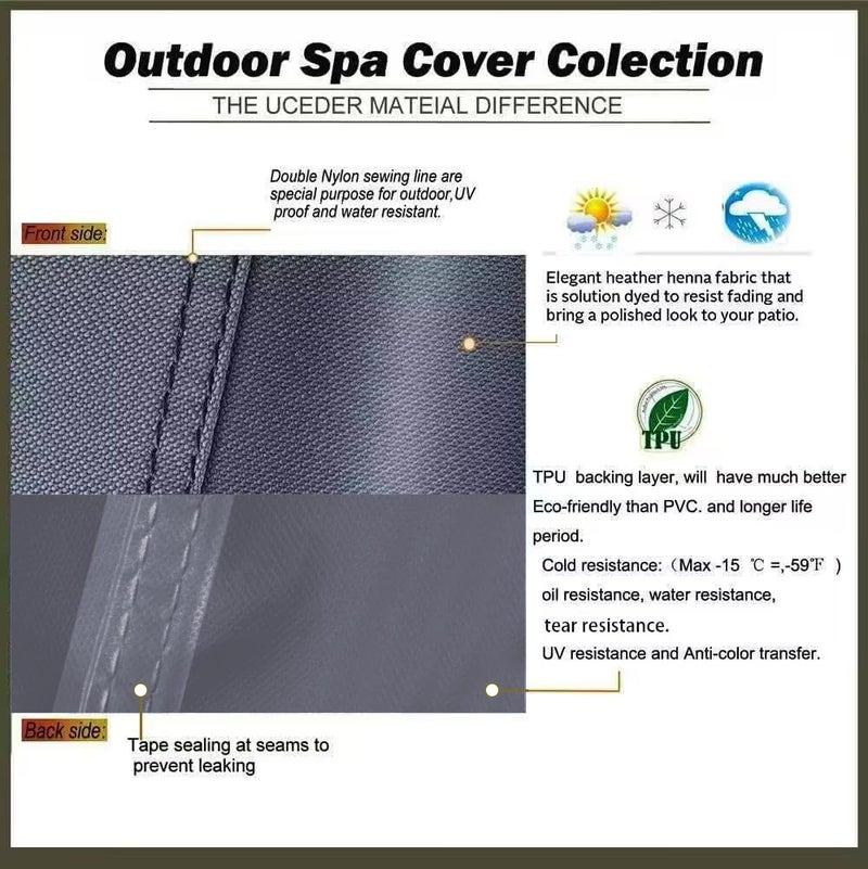 UCEDER Waterproof Hot Tub Cover -Outdoor Spa Cover Cap(Actual Size 88''x88 x20'' Fit 86''x86 x 20'') 600D Heavy Duty Polyester Hot Tub Cover Protector(Dark Gray) - Image 3