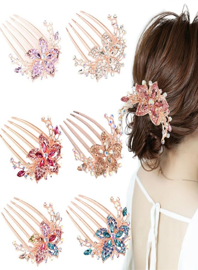 KuuGuu 6 PCS Flower Bride Wedding Hair Comb Floral Rhinestone Hair Side Combs Crystal Hair Pins Sparkly Vintage Headpiece Hair Accessories for Brides Bridesmaids Women Girls Updo - Image 1