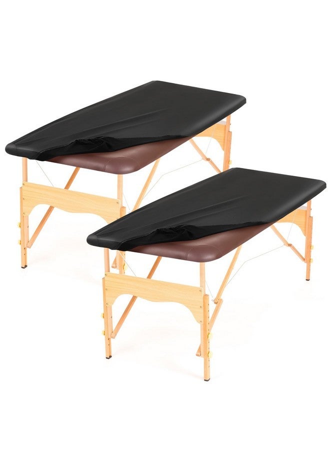 Macarrie 2 Pcs Pu Leather Massage Table Cover Sheet Pu Vinyl Leather Massage Table Protector Cover Waterproof Massage Table Sheets Massage Table Cover For Tables 28''-31'' Wide, 74'' Long (Black) - Image 1