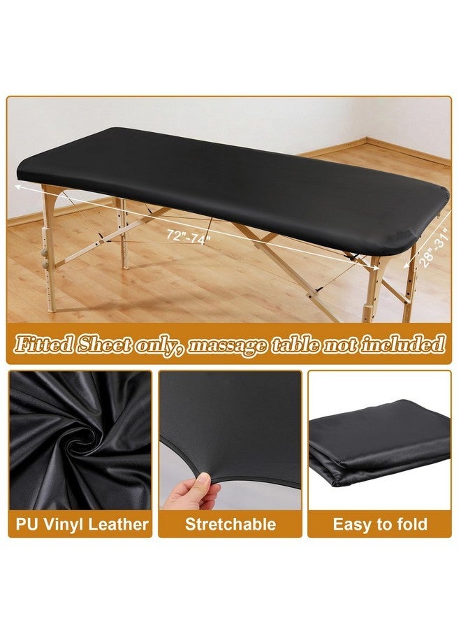 Macarrie 2 Pcs Pu Leather Massage Table Cover Sheet Pu Vinyl Leather Massage Table Protector Cover Waterproof Massage Table Sheets Massage Table Cover For Tables 28''-31'' Wide, 74'' Long (Black) - Image 3