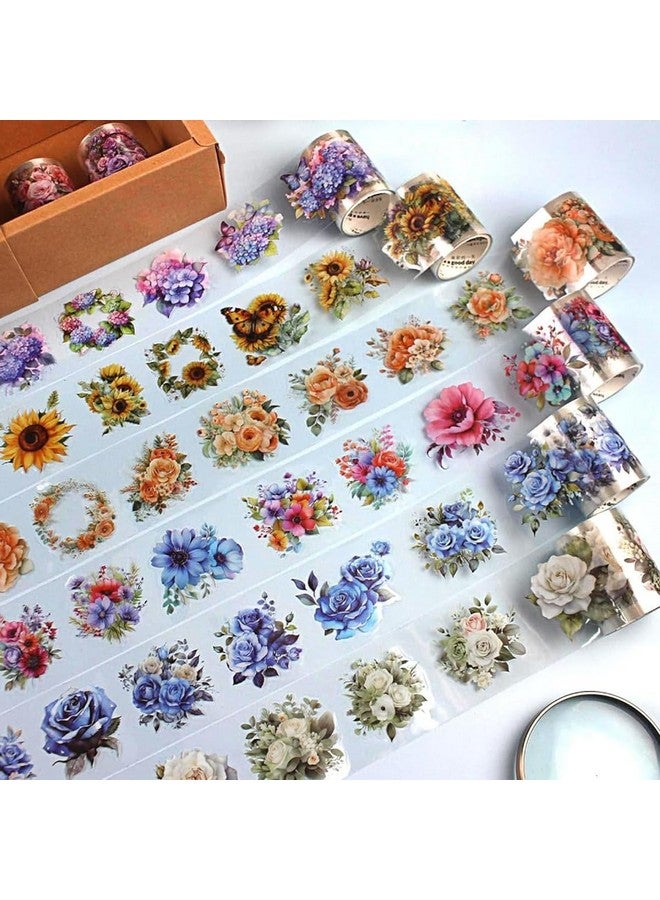HASTHIP® 6 Rolls Floral DIY Scrapbooking Decorative Tapes, Washi Tape Stickers Floral Tapes PET Transparent Aesthetic Tapes Sticker for Journal Making, Scrapbooking, DIY Art and Craft - Image 1