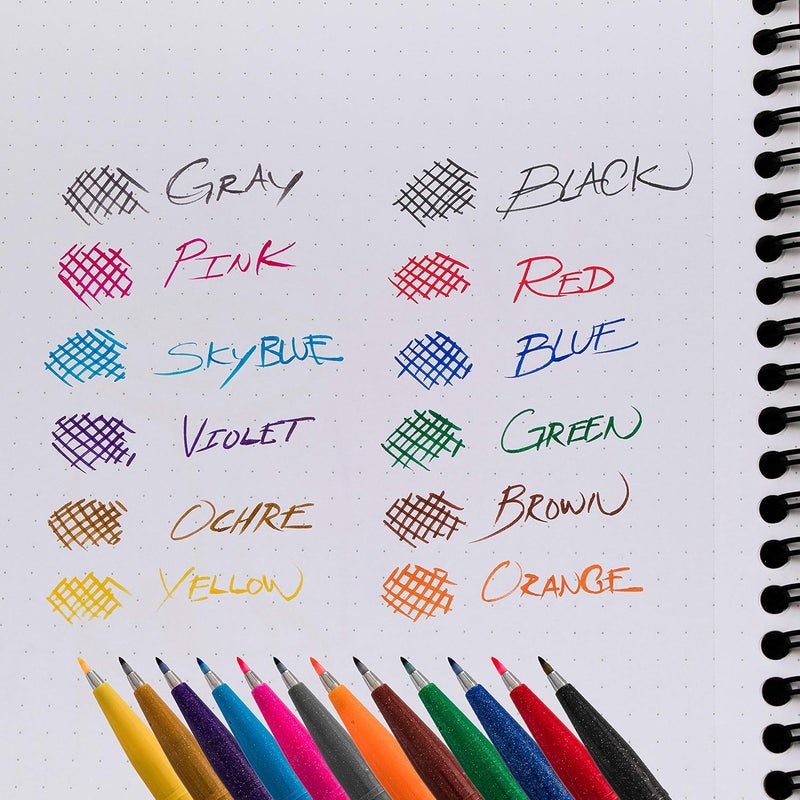 Pentel Arts Sign Pen Touch, Fude Brush Tip, 12 Assorted Colors in Marker Stand (SES15CPC12) - Image 5