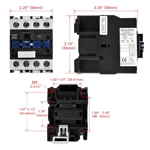 Heschen AC Contactor, CJX2-2501, 24V 50/60Hz Coil, 3P, 3 Pole, Normally Closed, Ie 25A, Ue 380V - Image 2