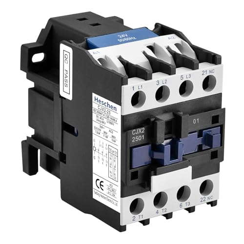 Heschen AC Contactor, CJX2-2501, 24V 50/60Hz Coil, 3P, 3 Pole, Normally Closed, Ie 25A, Ue 380V - Image 1