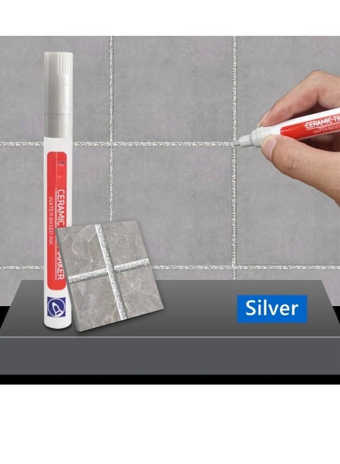 Wall Grout Restorer Marker Pen, Waterproof Grout Tile Pen, Easy To Use Grout Restoration Pen, Repair Pen For Tiles, Wall, Floor Tile Grout, Floor, Kitchens And Bathrooms, (1pc, Silver) - Image 2