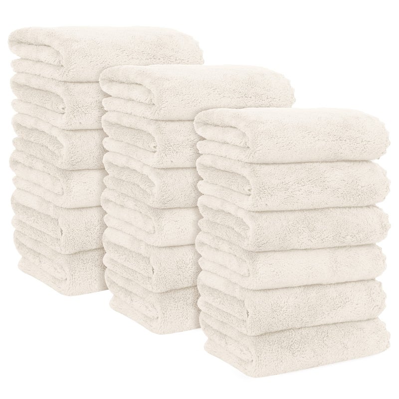 MOONQUEEN 18 Pack Premium Hand Towels  Quick Drying  Microfiber Coral Velvet Highly Absorbent Towels  Multipurpose Use as Hotel Bathroom Shower Spa Hand Towel 16 x 28 inches Cream
