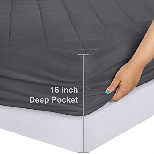 Utopia Bedding Quilted Fitted Mattress Pad, Queen Size, Elastic Fitted Mattress Topper Protector and Cover Stretches up to 16 Inches Deep, Machine Washable (Grey) - Image 4