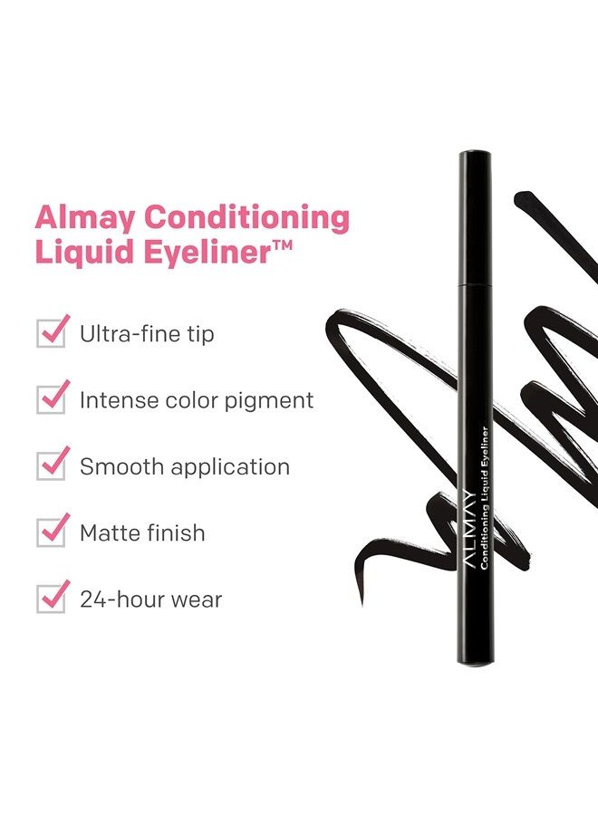 Almay سائل كحل مكثف، يدوم طويلاً، مقاوم للماء، مرطب، 10 أسود، 0.03 أونصة سائلة. - Image 5