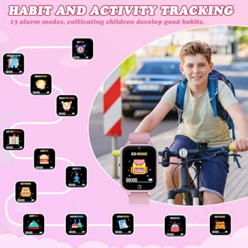 Smart Watch with Camera, Video, Music Player, Alarm Clock, Stopwatch, Calendar, Pedometer, 1.54'' HD Touchscreen, Shockproof, IP68 Waterproof for Girls Boys 6-12 Years Old - Image 4