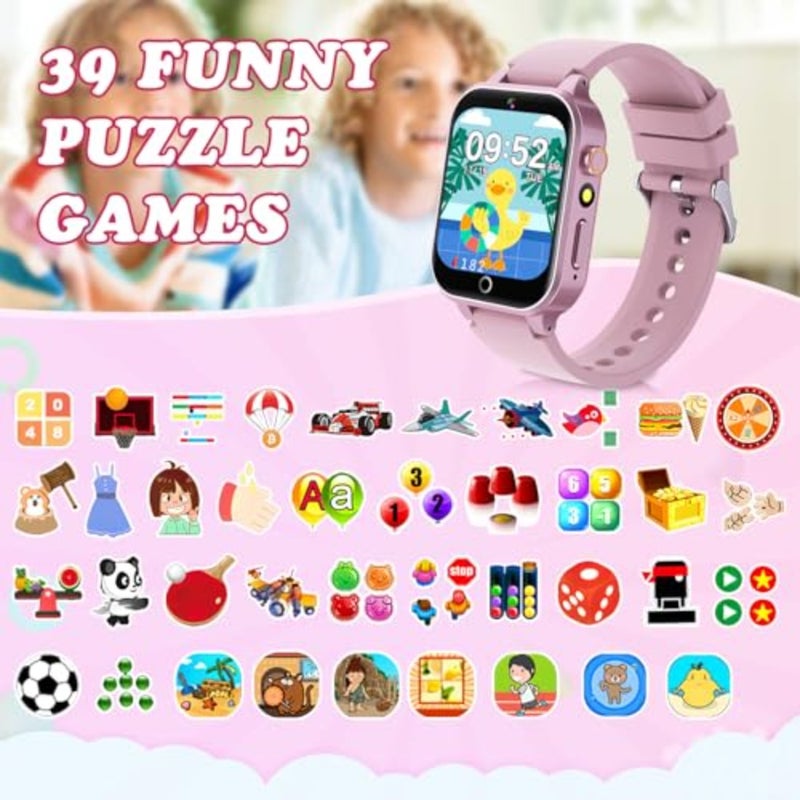 Smart Watch with Camera, Video, Music Player, Alarm Clock, Stopwatch, Calendar, Pedometer, 1.54'' HD Touchscreen, Shockproof, IP68 Waterproof for Girls Boys 6-12 Years Old - Image 3