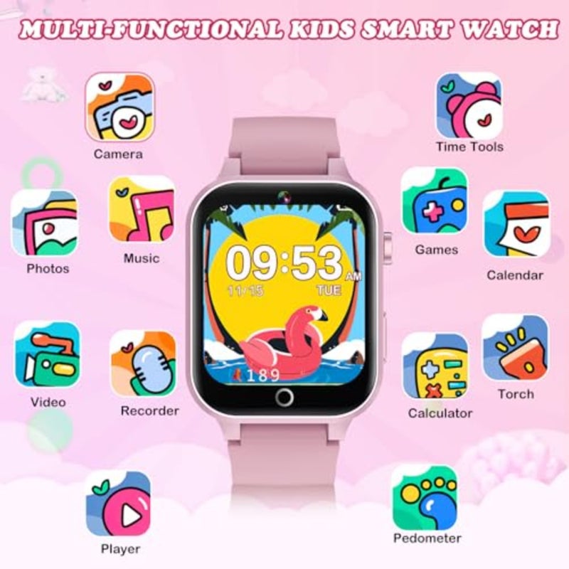 Smart Watch with Camera, Video, Music Player, Alarm Clock, Stopwatch, Calendar, Pedometer, 1.54'' HD Touchscreen, Shockproof, IP68 Waterproof for Girls Boys 6-12 Years Old - Image 2