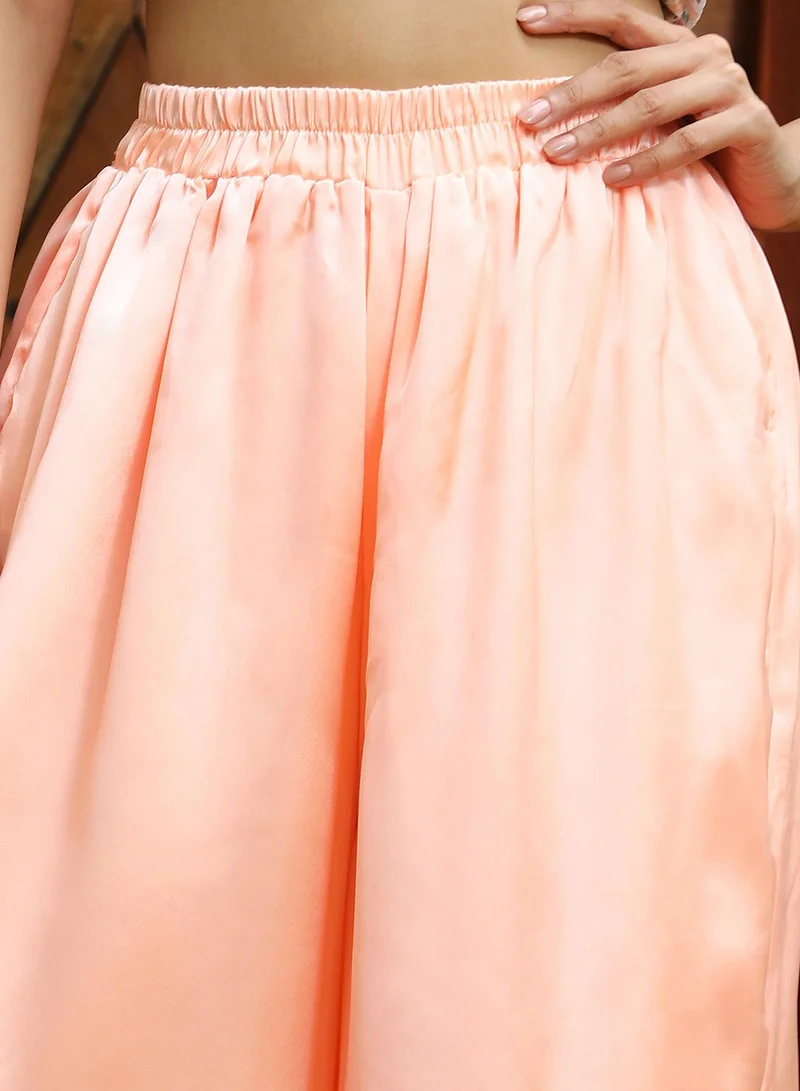  قصة Women's Peach Orange Geometric Kurti With Palazzo