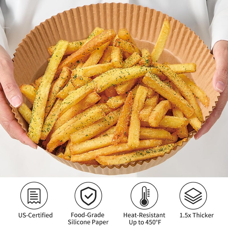 prcmsafldbp 250 Pcs 7.9 Inch Round Air Fryer Liners Disposable for Home Bakers - Thickened Silicone Oil Paper - Withstands up to 450°F Heat - for Air Fryer 5 to 8 Qt - Image 2